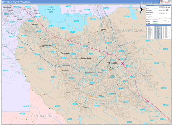 South Bay-Silicon Valley Metro Area Wall Map